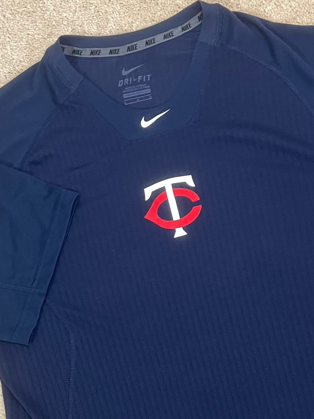 Nike Minnesota Twins MLB Navy Dri Fit Authentic Training Short-Sleeve Shirt Sz L